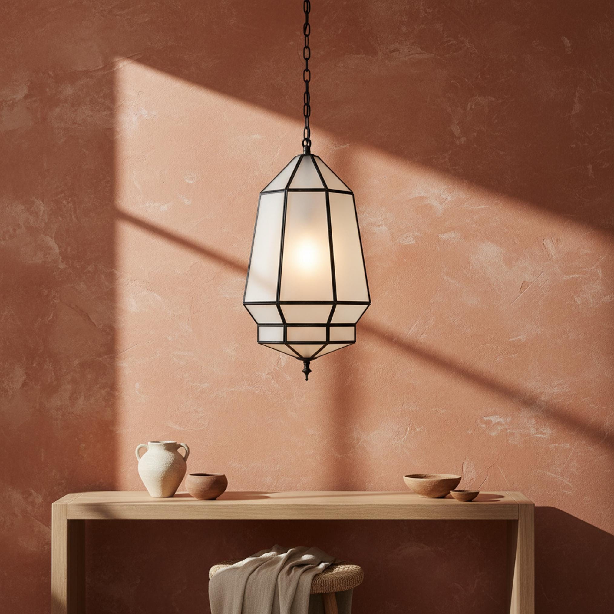 Handmade Moroccan Brass Pendant Light, Geometric Lampshade