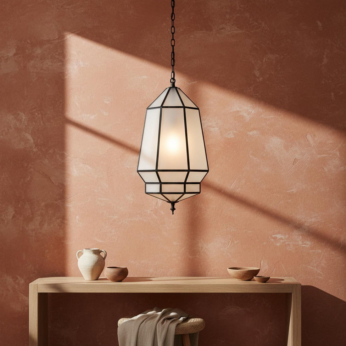 Handmade Moroccan Brass Pendant Light, Geometric Lampshade
