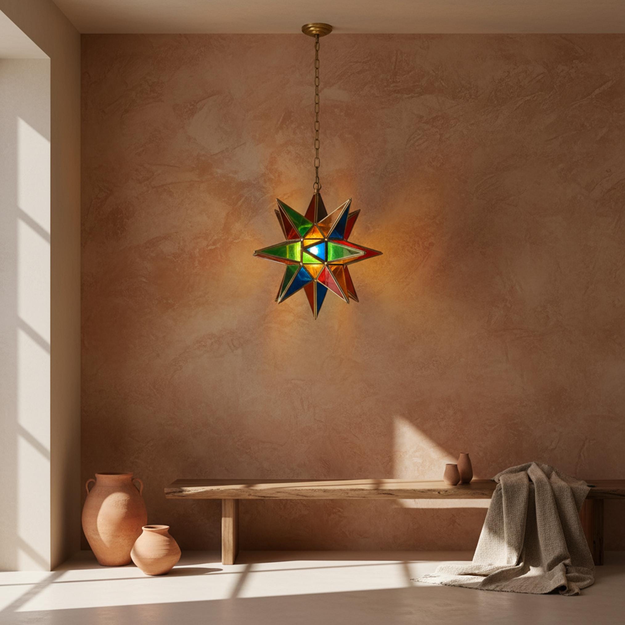 star pendant light multicolor glass hanging ceiling lantern fixture