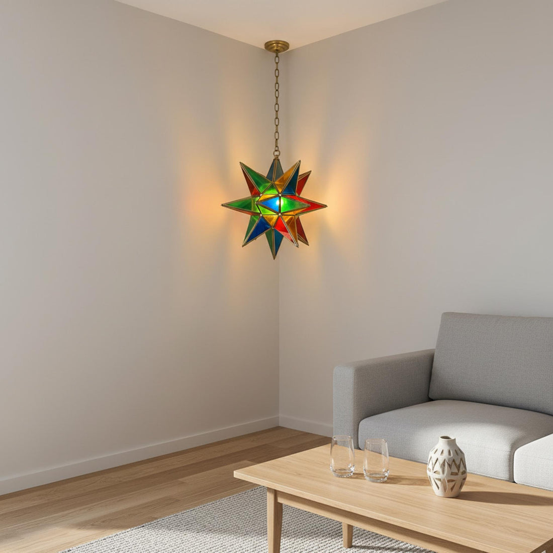star pendant light multicolor glass hanging ceiling lantern fixture