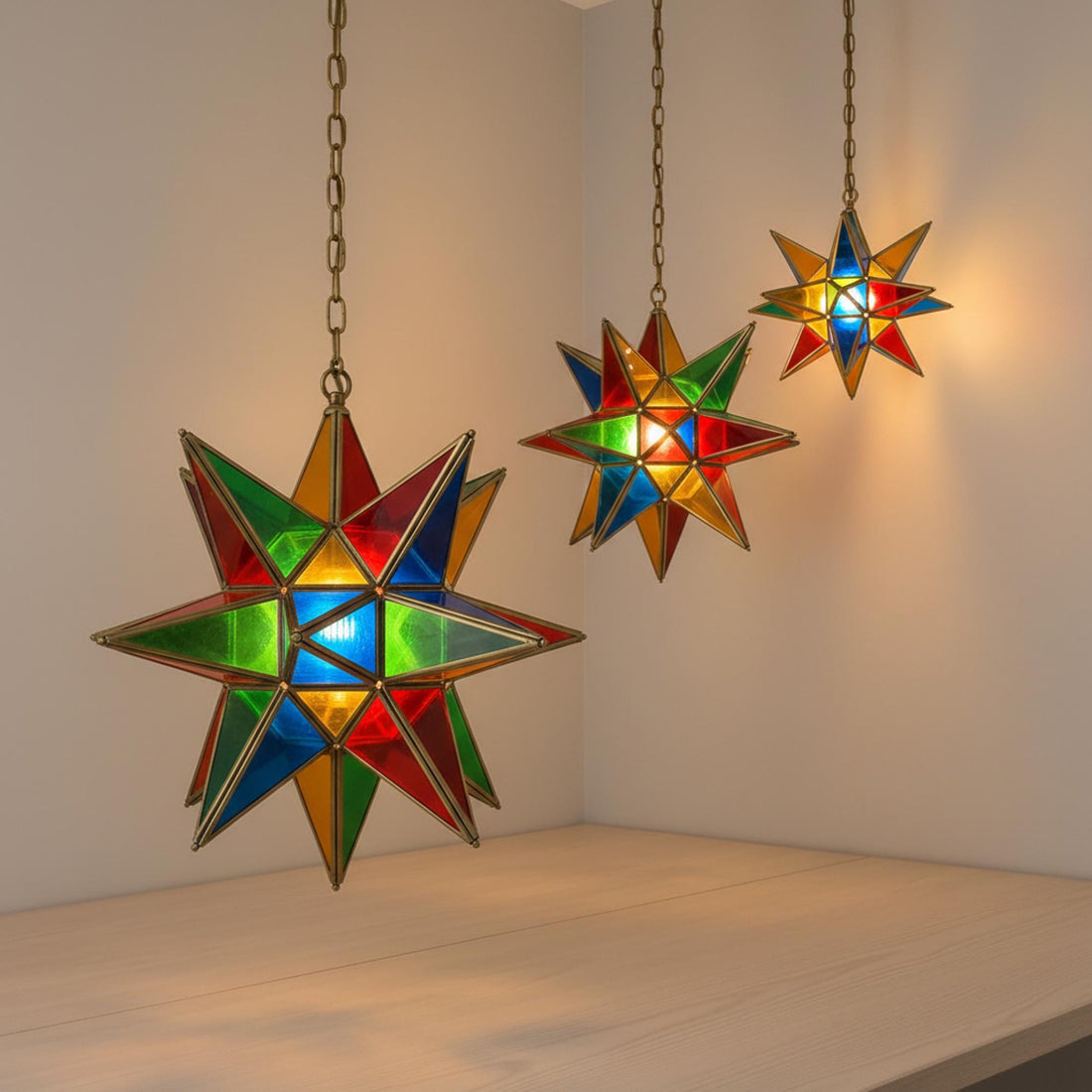 star pendant light multicolor glass hanging ceiling lantern fixture