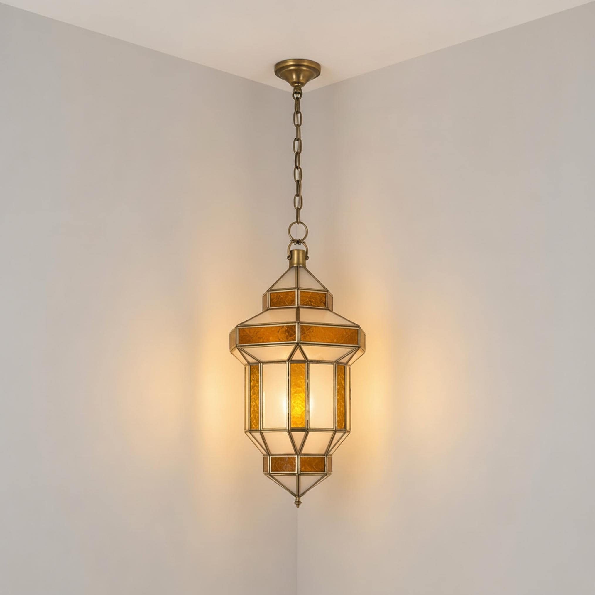 Moroccan lantern pendant amber glass hanging ceiling light fixture