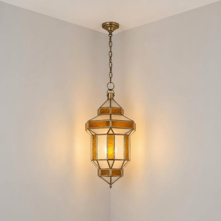 Moroccan lantern pendant amber glass hanging ceiling light fixture
