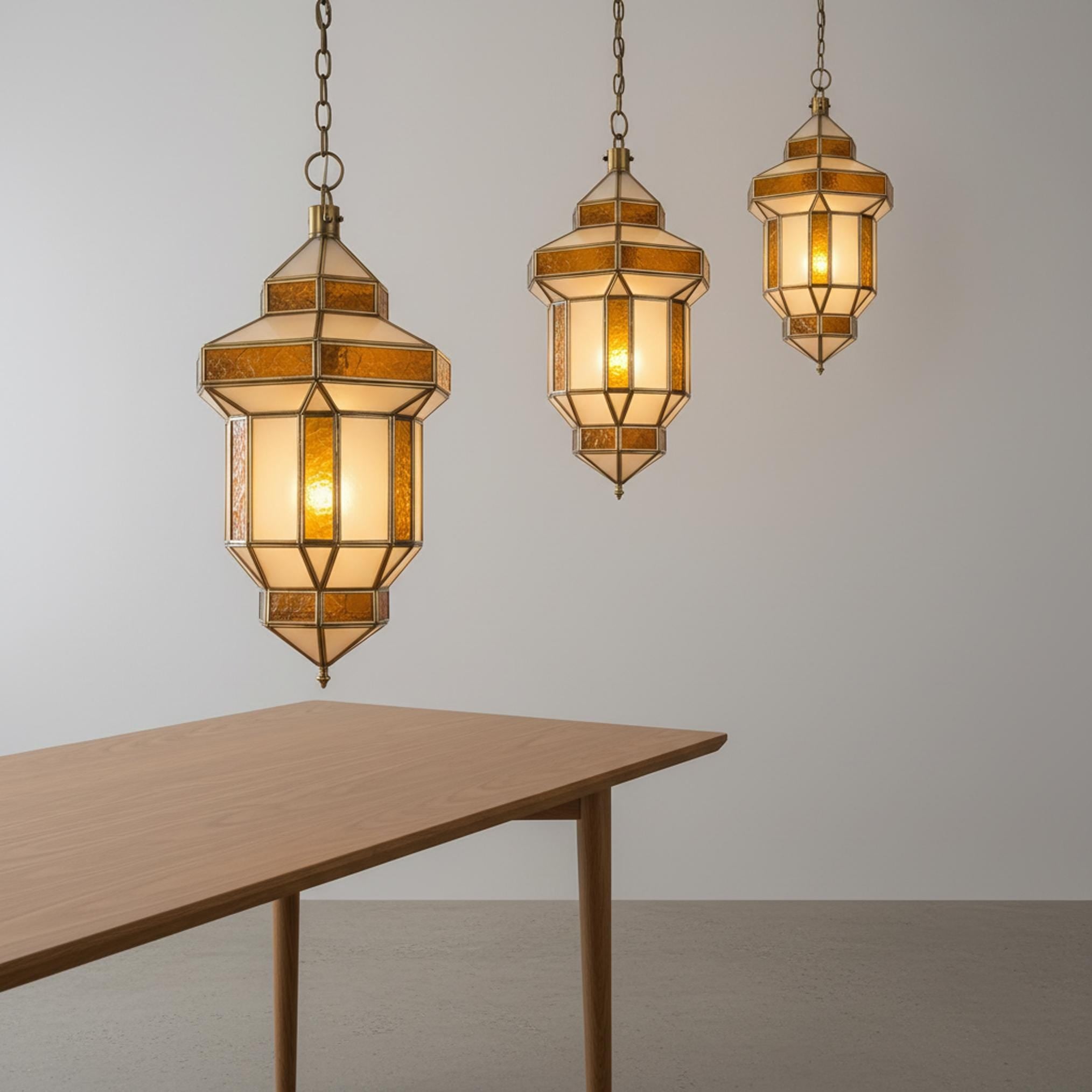 Moroccan lantern pendant amber glass hanging ceiling light fixture