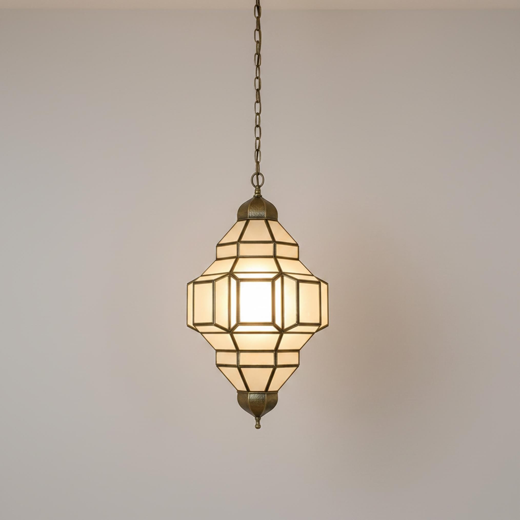 Moroccan pendant light geometric glass brass frame hanging ceiling lantern