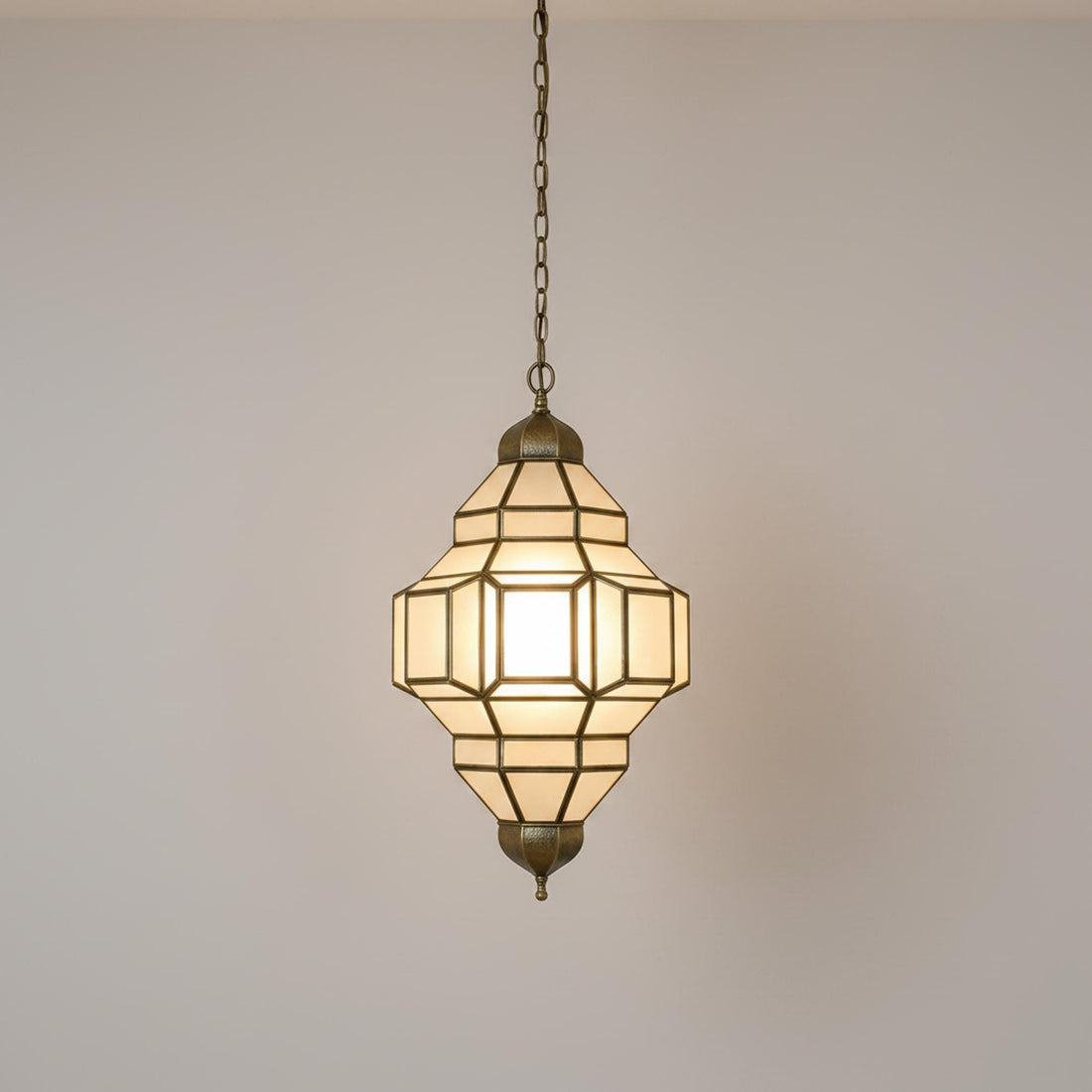 Moroccan pendant light geometric glass brass frame hanging ceiling lantern