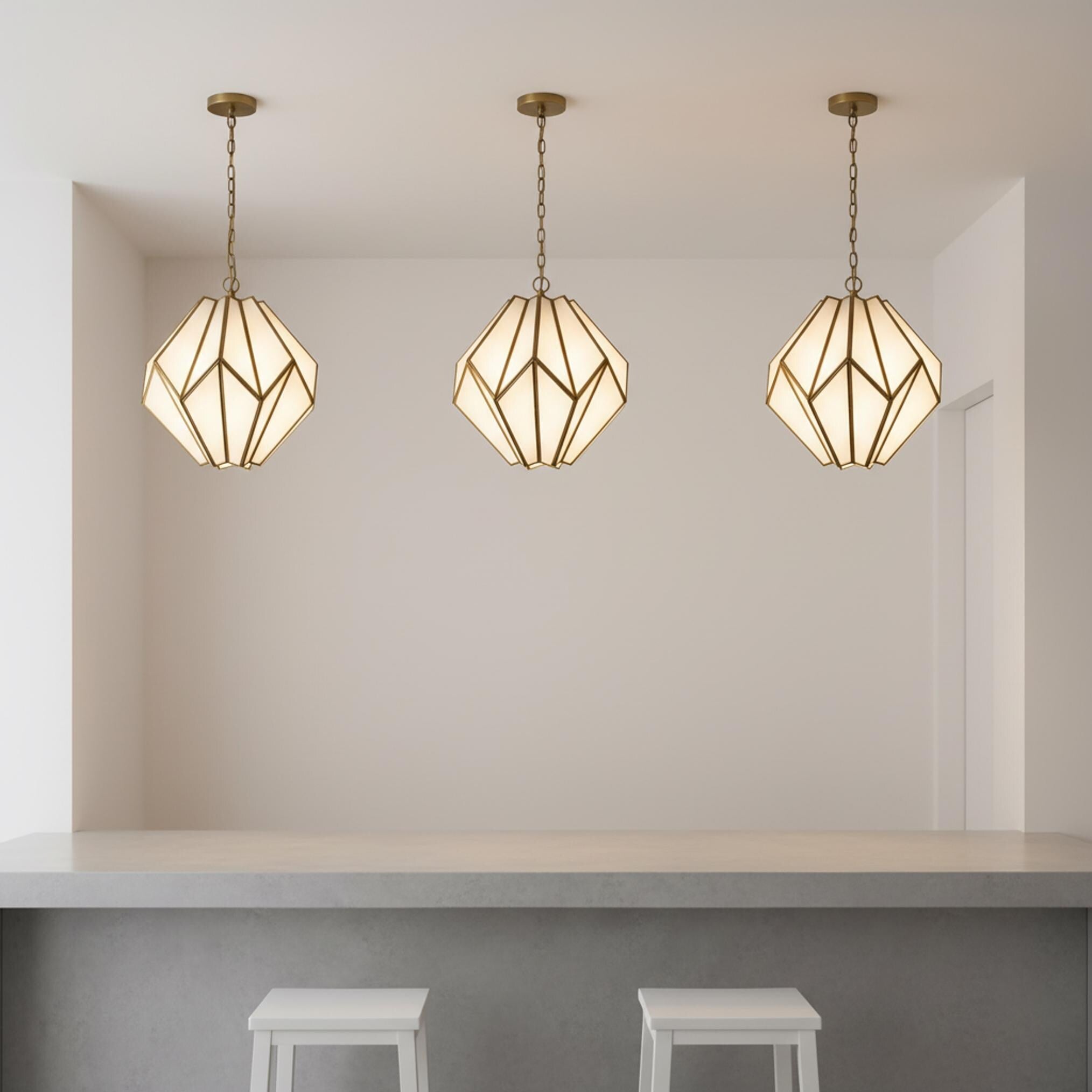 geometric pendant light glass panel brass frame hanging ceiling fixture