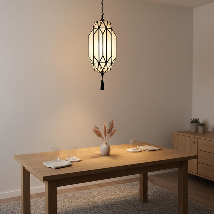 geometric pendant light black frame glass hanging ceiling lantern with tassel