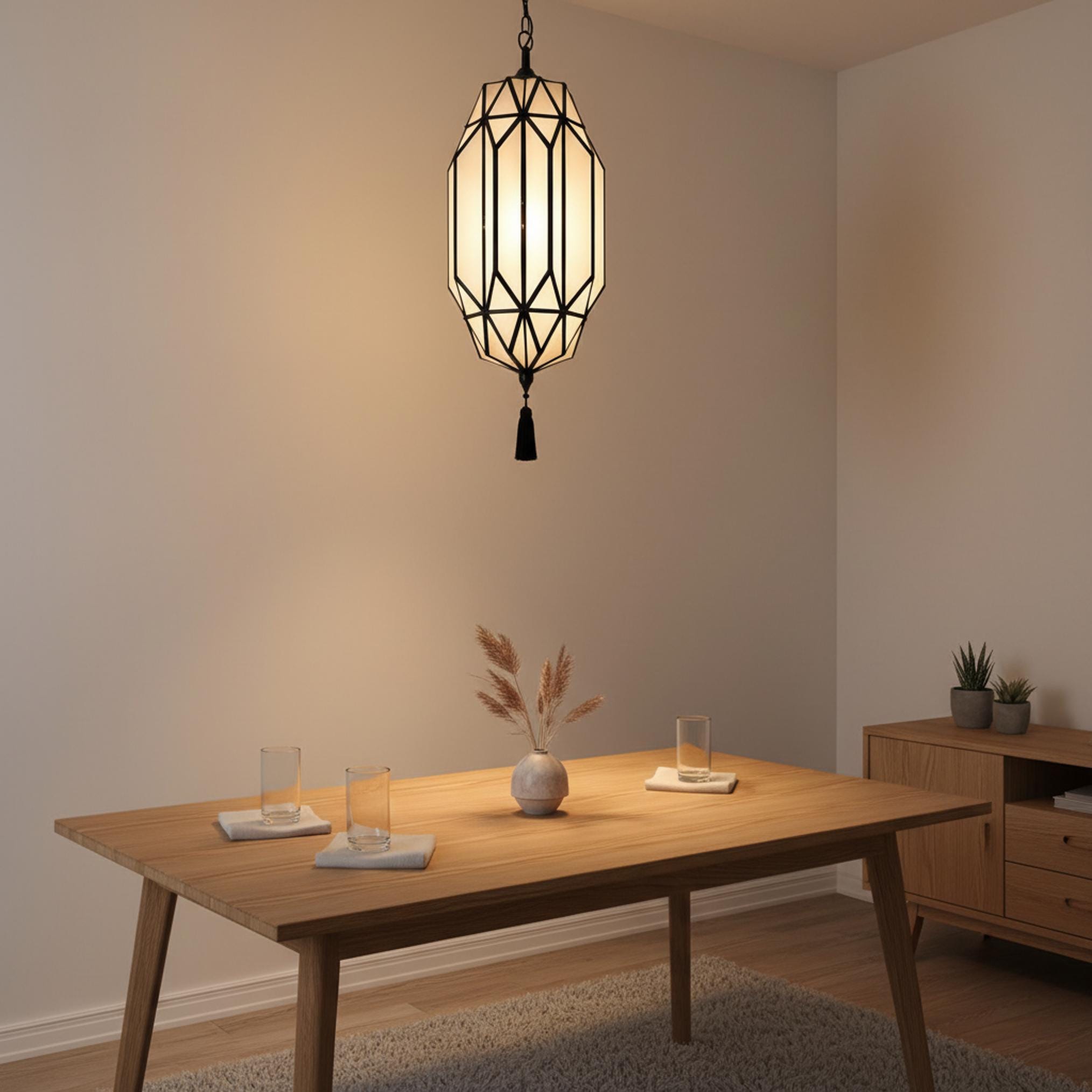 geometric pendant light black frame glass hanging ceiling lantern with tassel