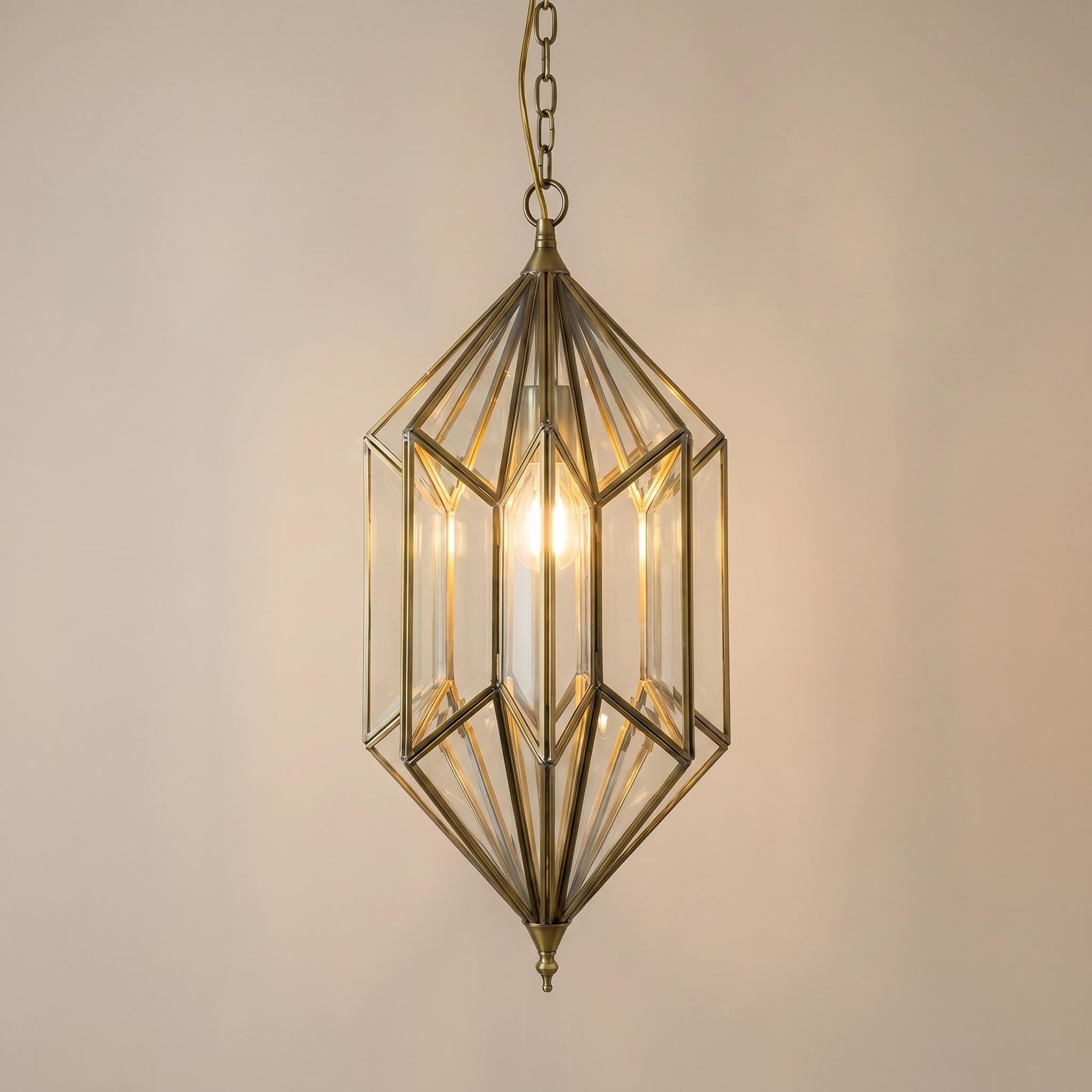 Geometric Pendant Light Glass Hanging Lantern Chain Fixture