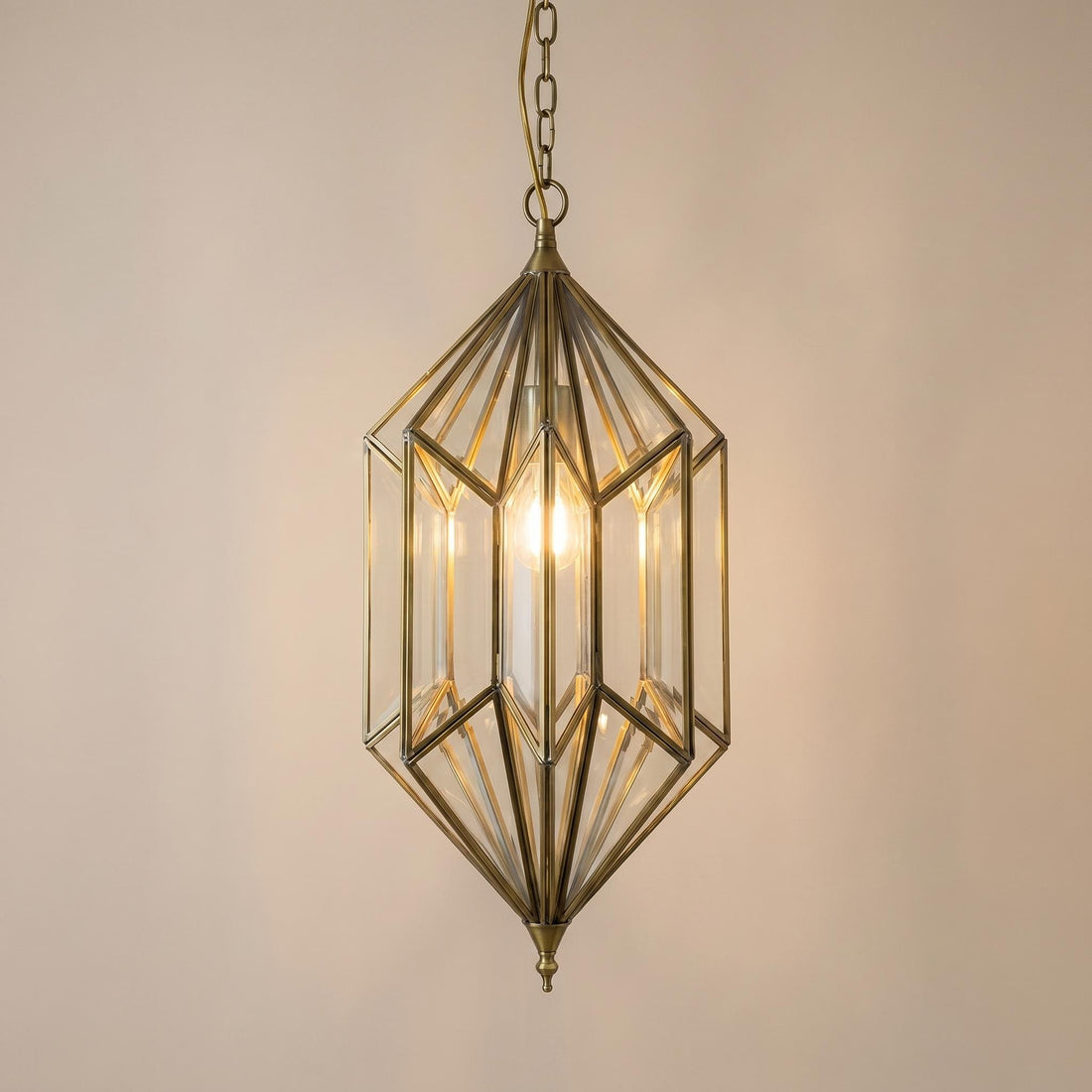 Geometric Pendant Light Glass Hanging Lantern Chain Fixture