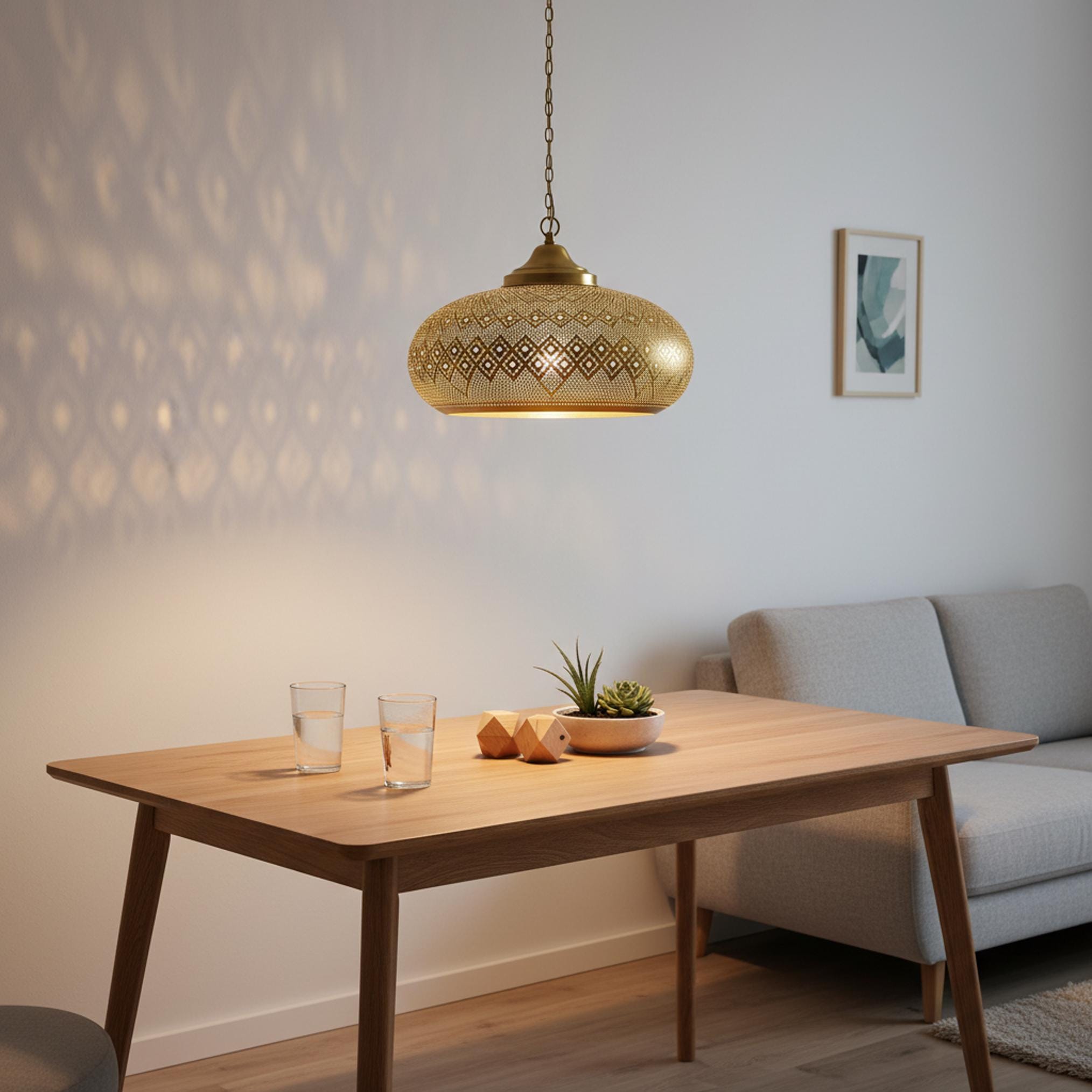 moroccan pendant lamp brass perforated hanging light