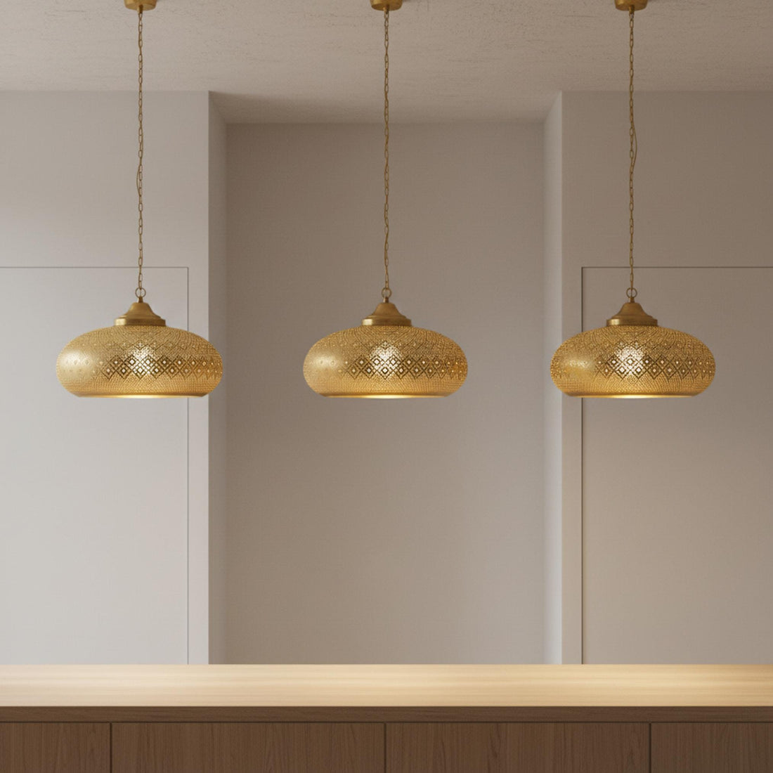 moroccan pendant lamp brass perforated hanging light