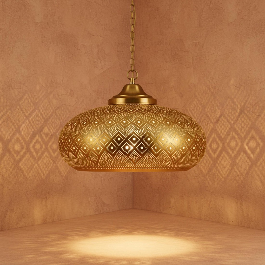 moroccan pendant lamp brass perforated hanging light