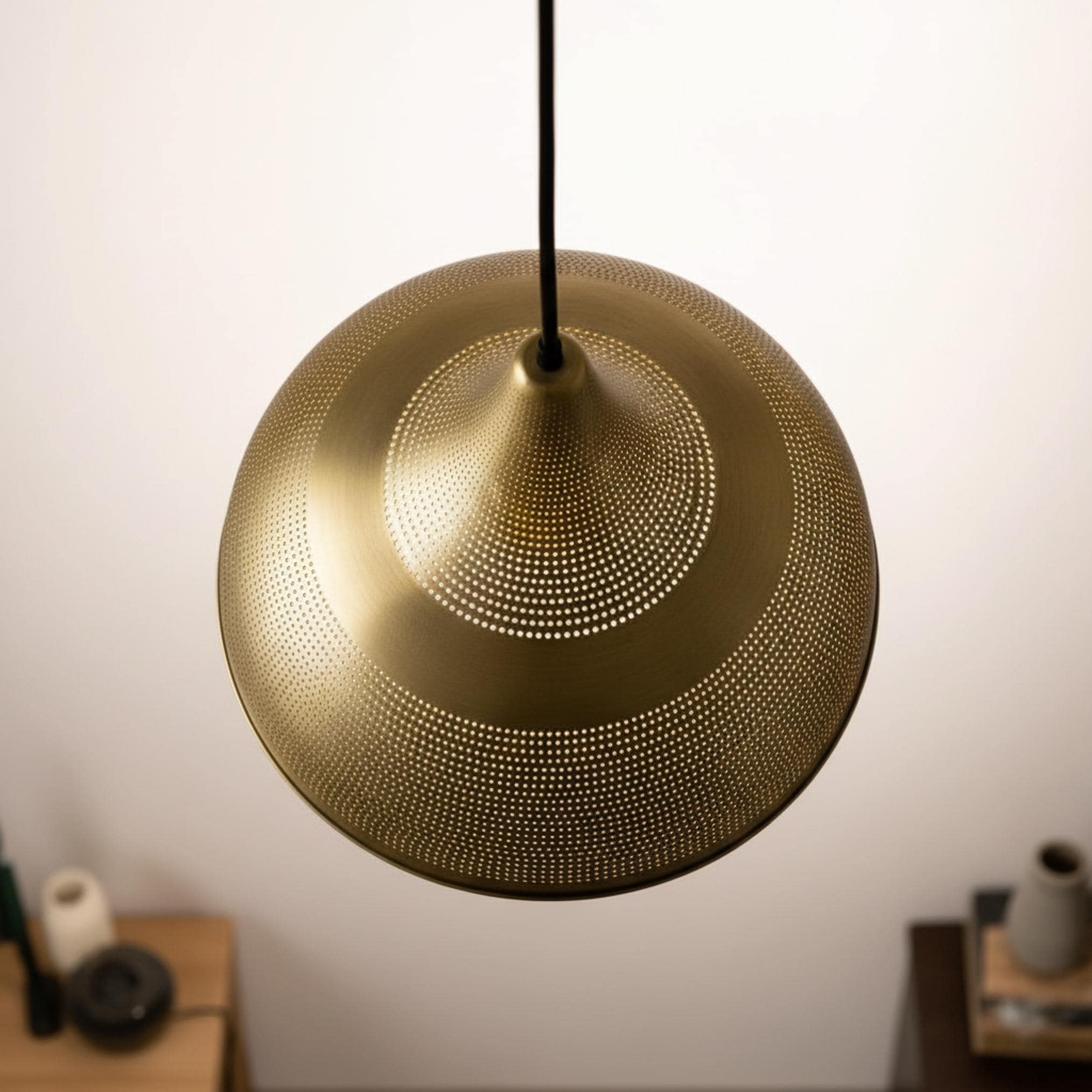 brass pendant light perforated metal dome hanging lamp