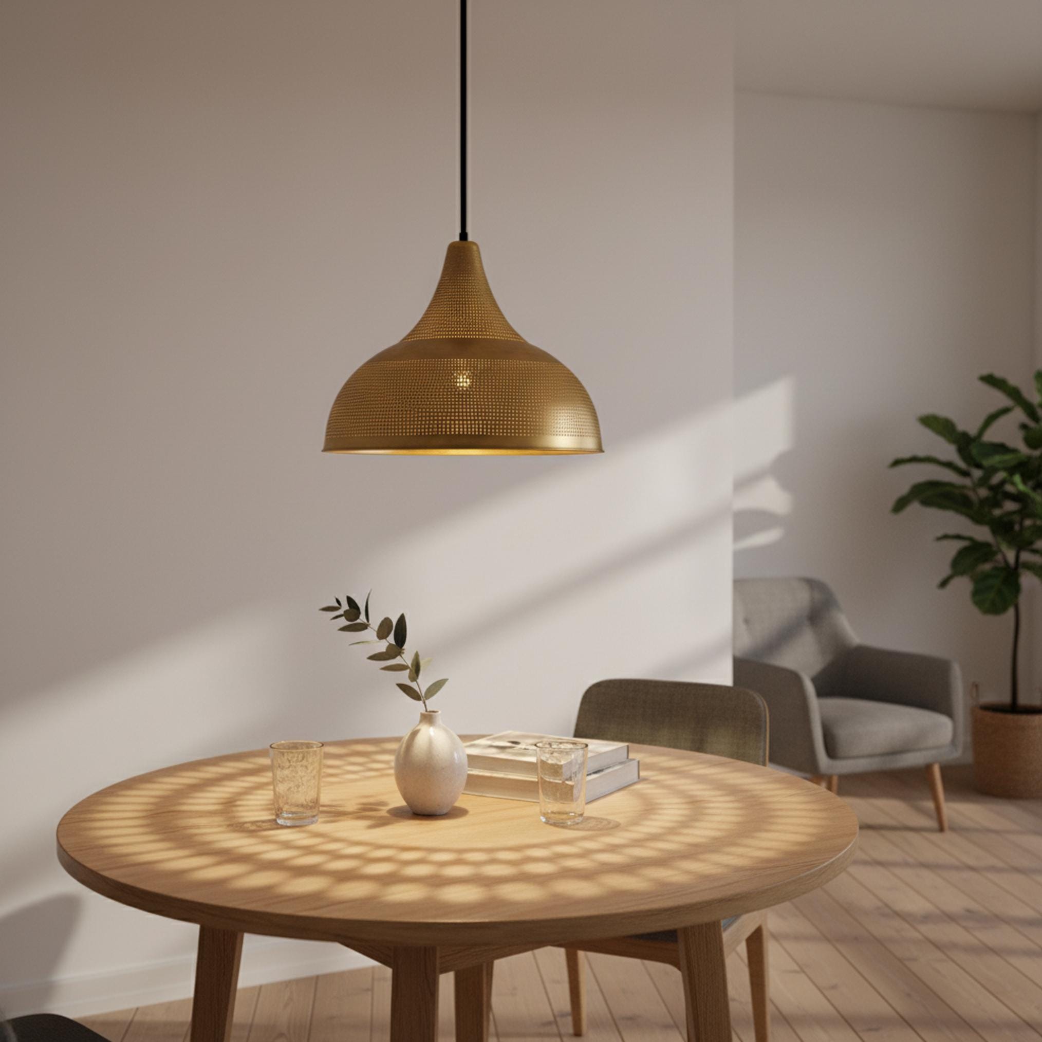 brass pendant light perforated metal dome hanging lamp