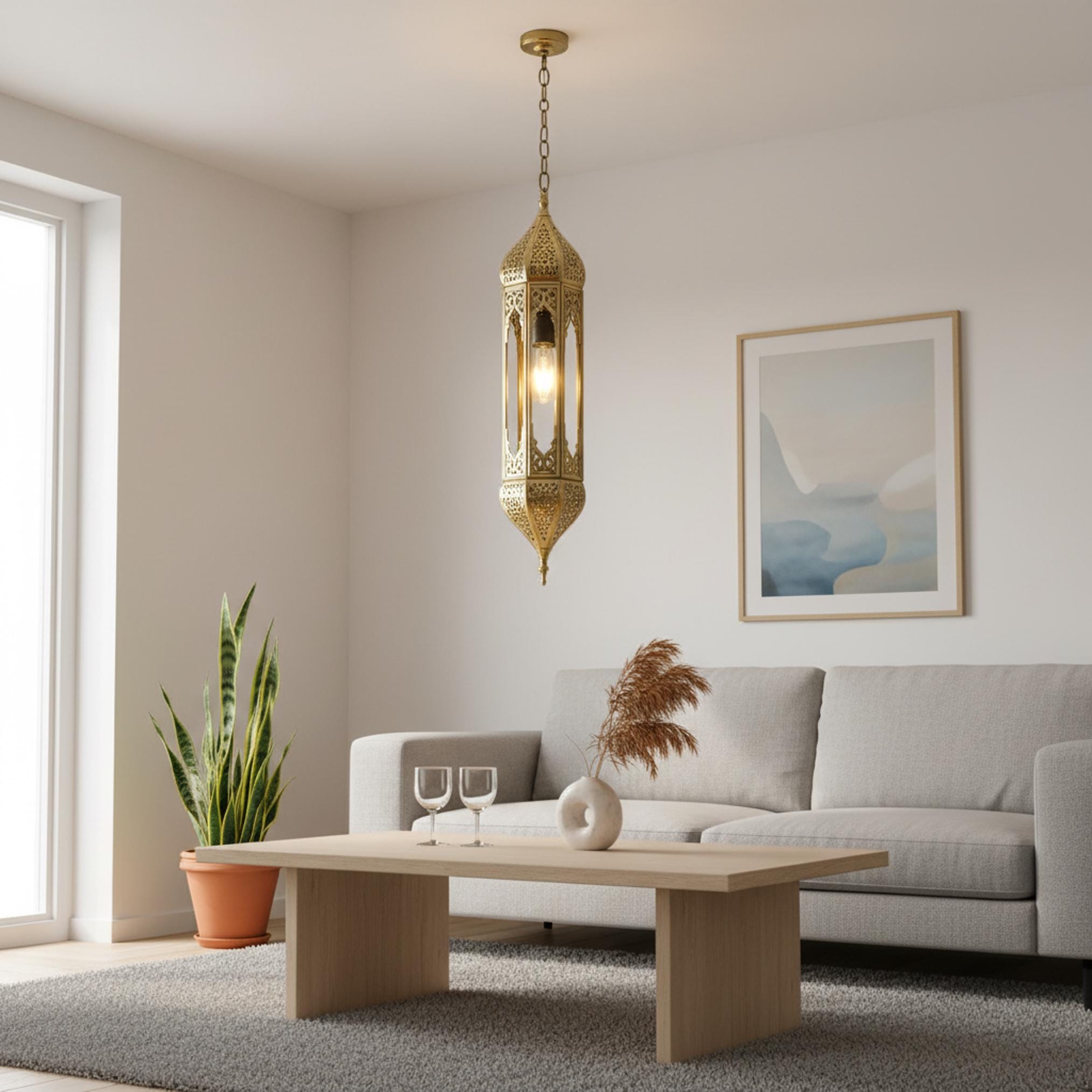 Moroccan Pendant Light Metal Hanging Lantern Chain Ceiling Fixture