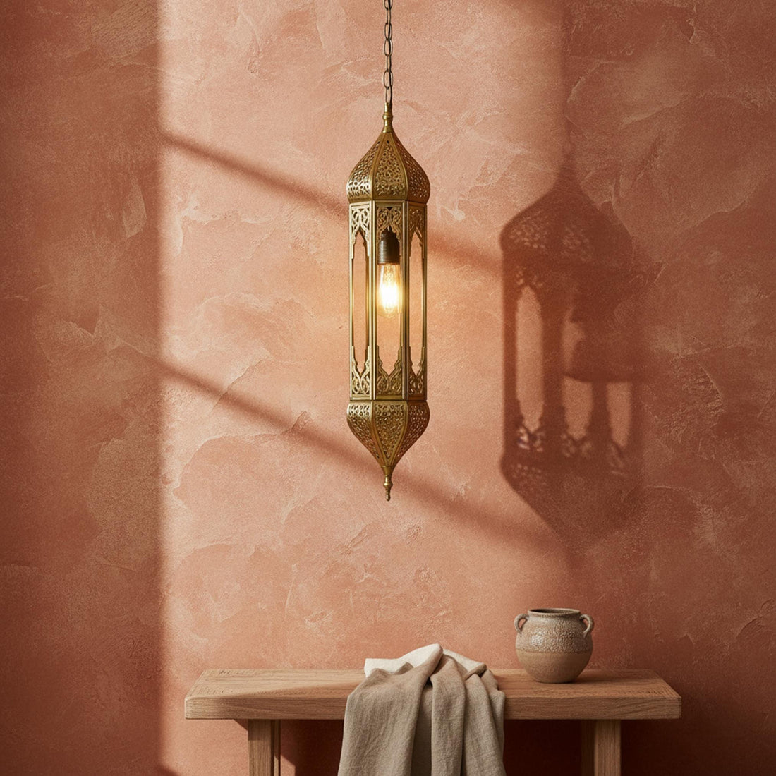 Moroccan Pendant Light Metal Hanging Lantern Chain Ceiling Fixture