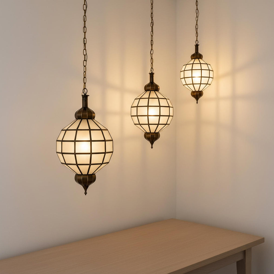 Geometric Pendant Light Hanging Lantern Chain Fixture