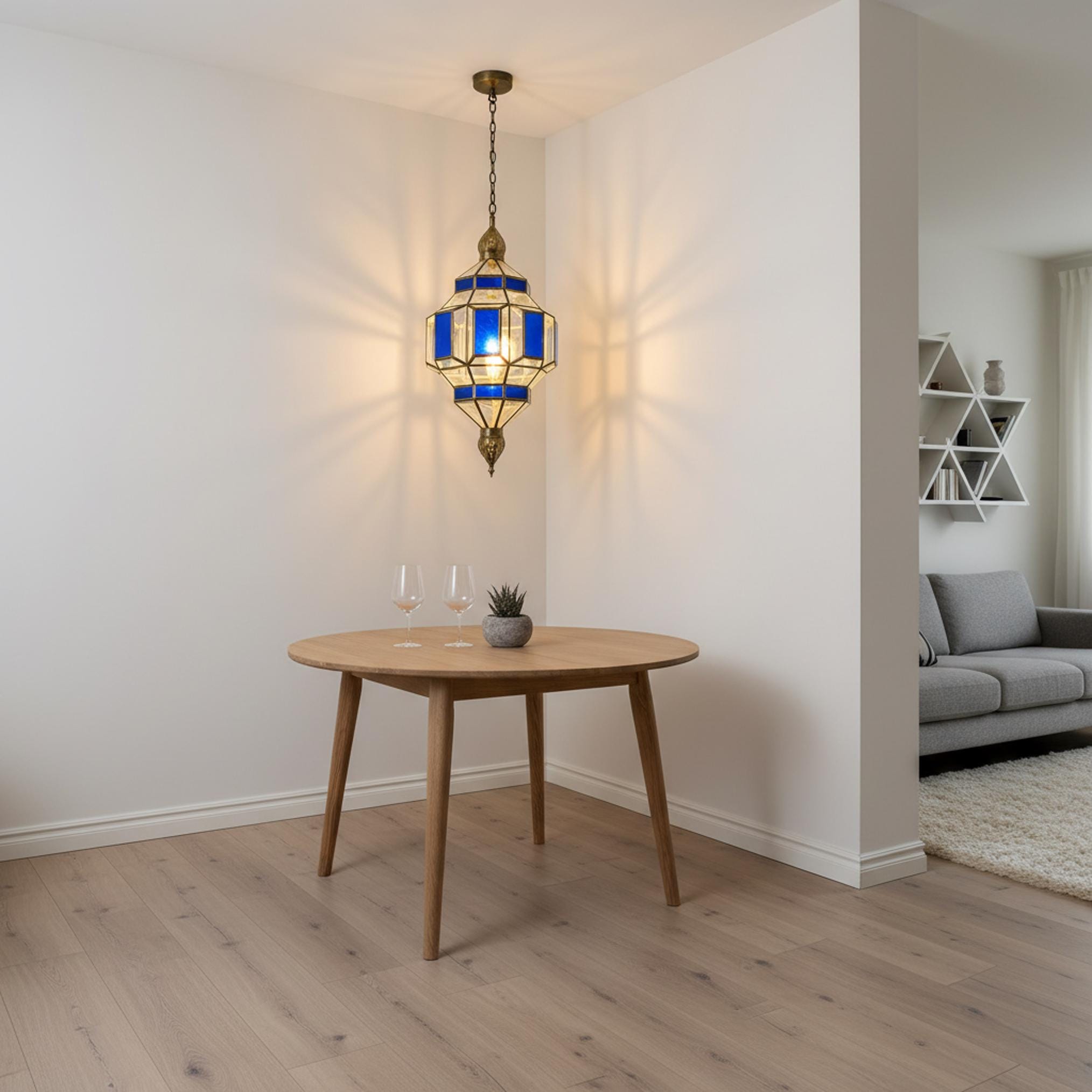Moroccan Pendant Light Blue Glass Hanging Lantern Fixture