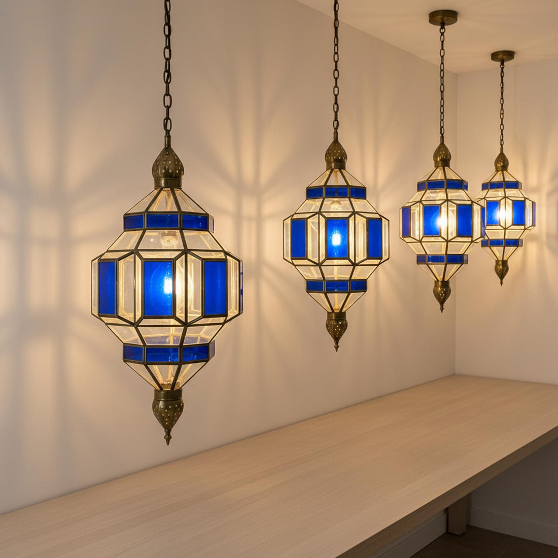 Moroccan Pendant Light Blue Glass Hanging Lantern Fixture