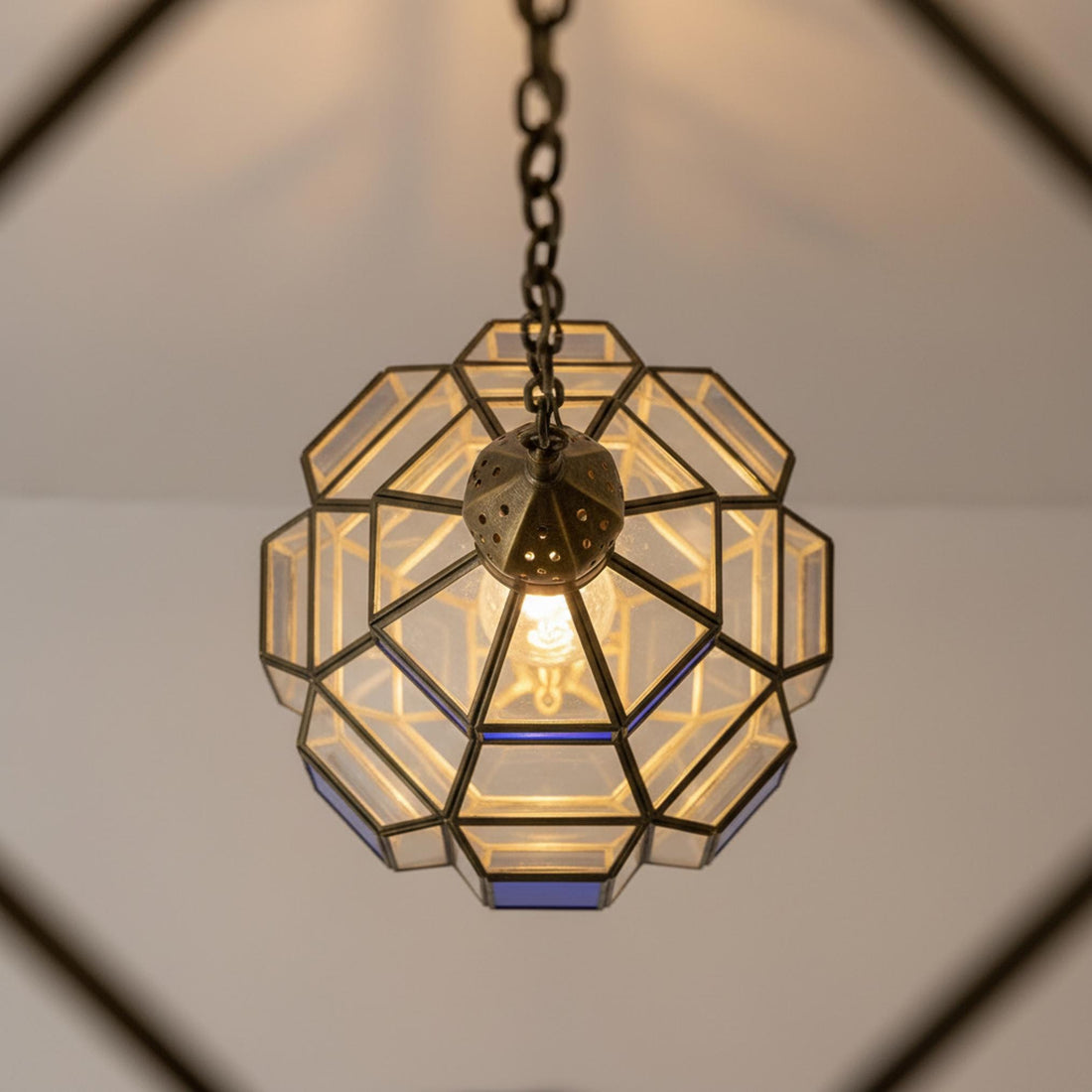 Moroccan Pendant Light Blue Glass Hanging Lantern Fixture