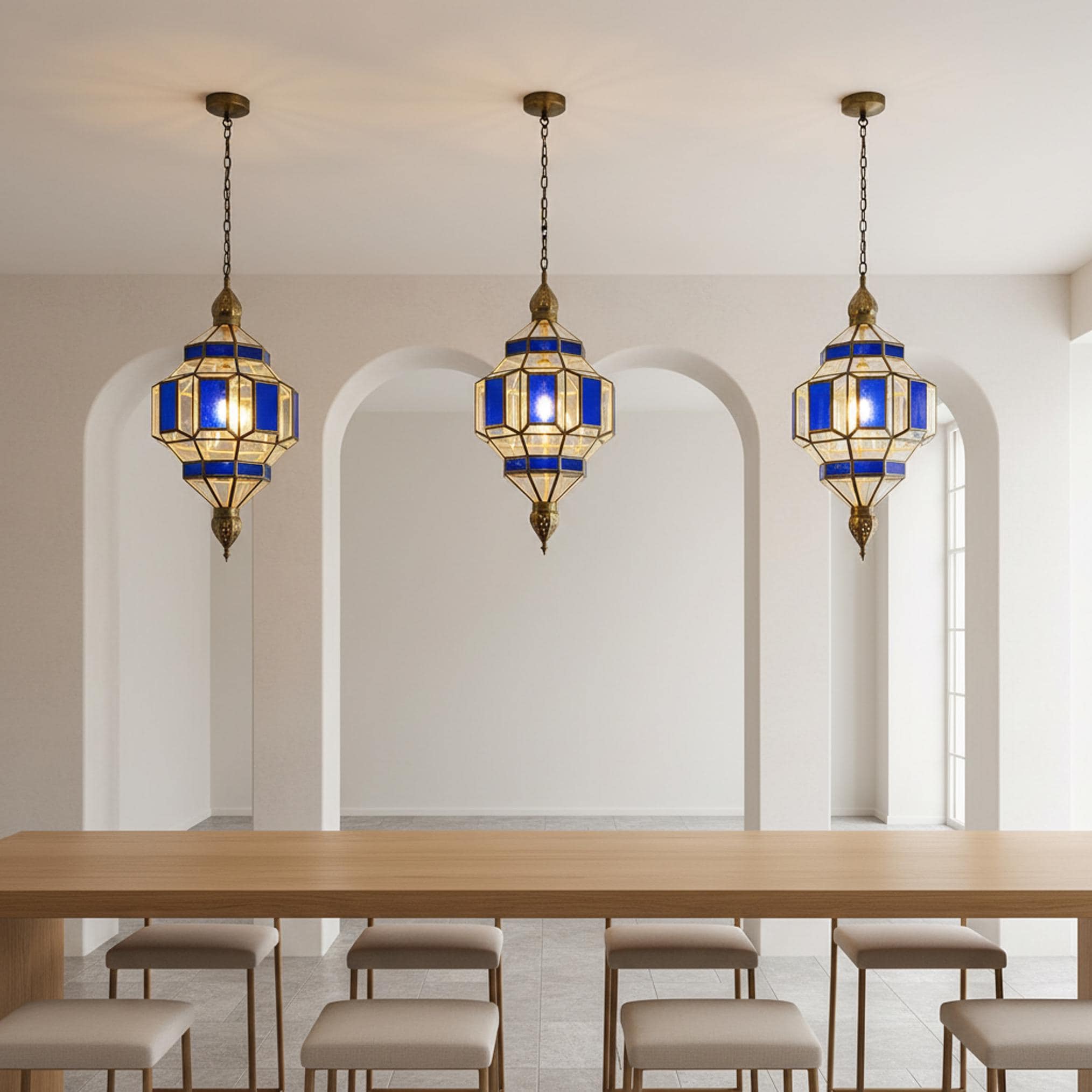 Moroccan Pendant Light Blue Glass Hanging Lantern Fixture