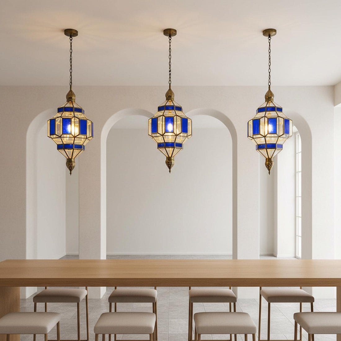 Moroccan Pendant Light Blue Glass Hanging Lantern Fixture