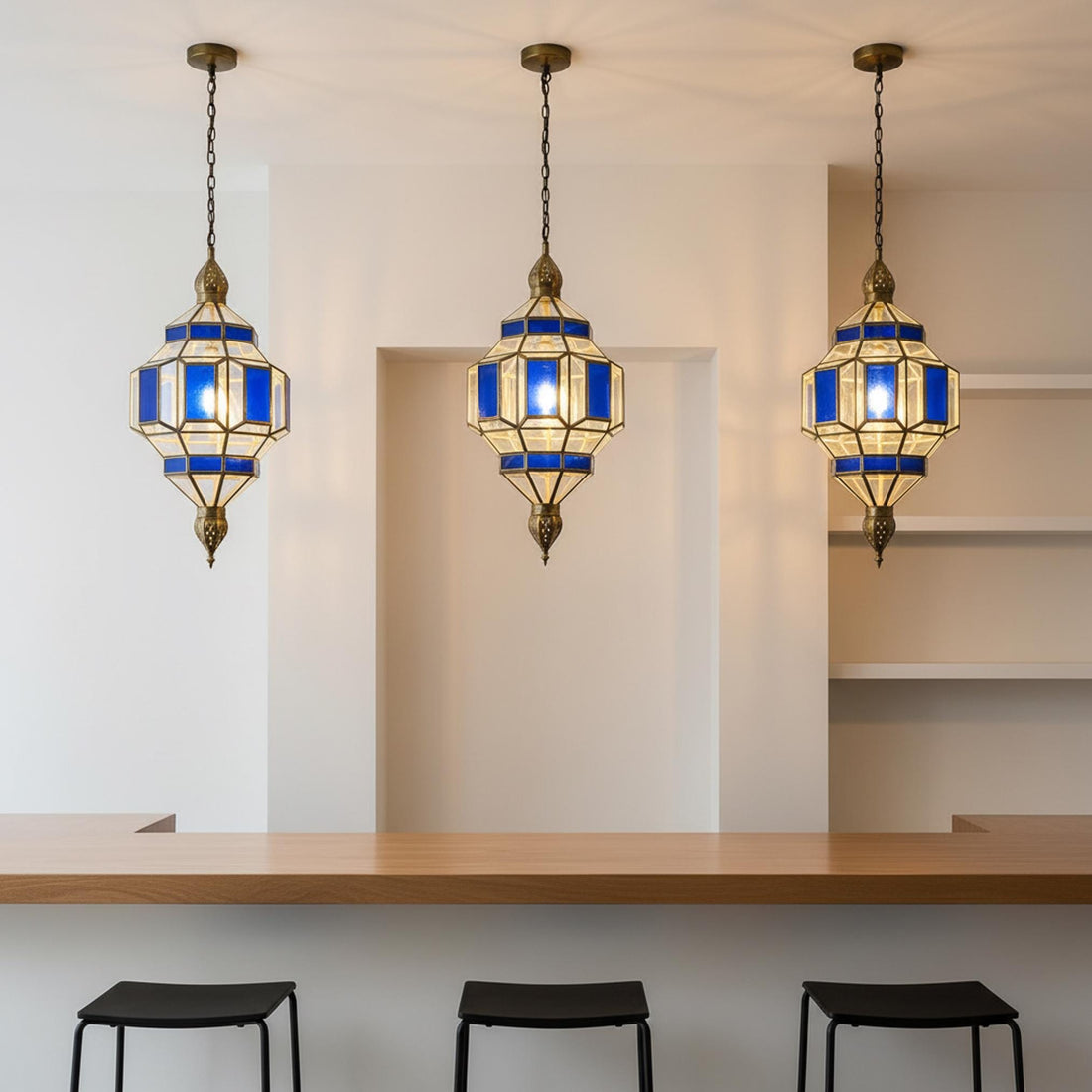 Moroccan Pendant Light Blue Glass Hanging Lantern Fixture