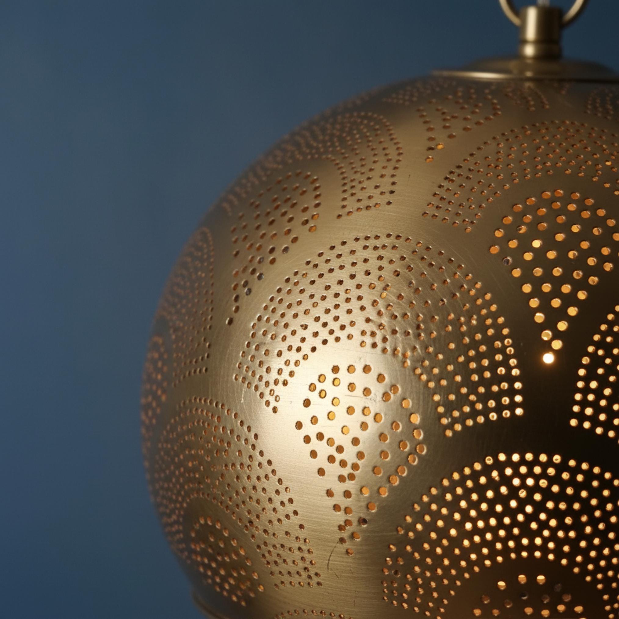 brass globe pendant light perforated patterned hanging chain lamp