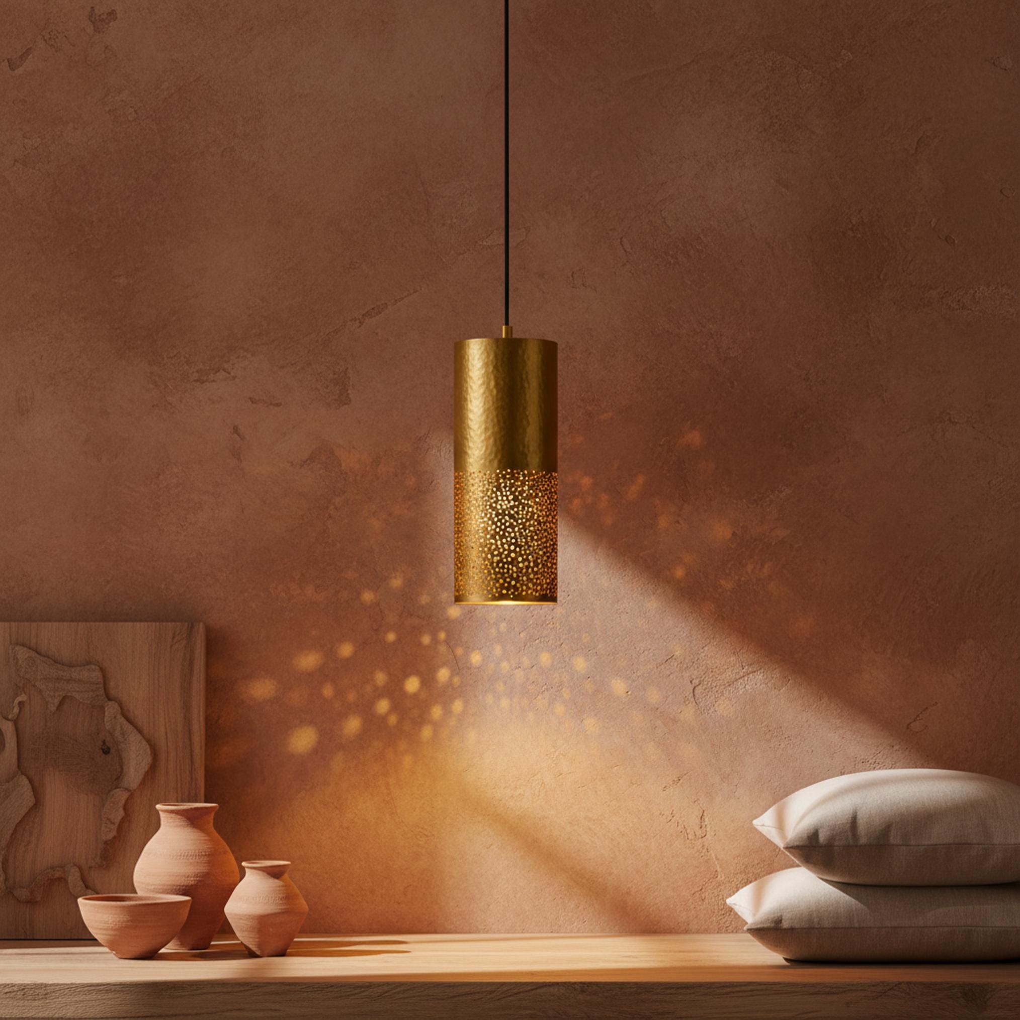brass cylinder pendant light perforated metal hanging lamp