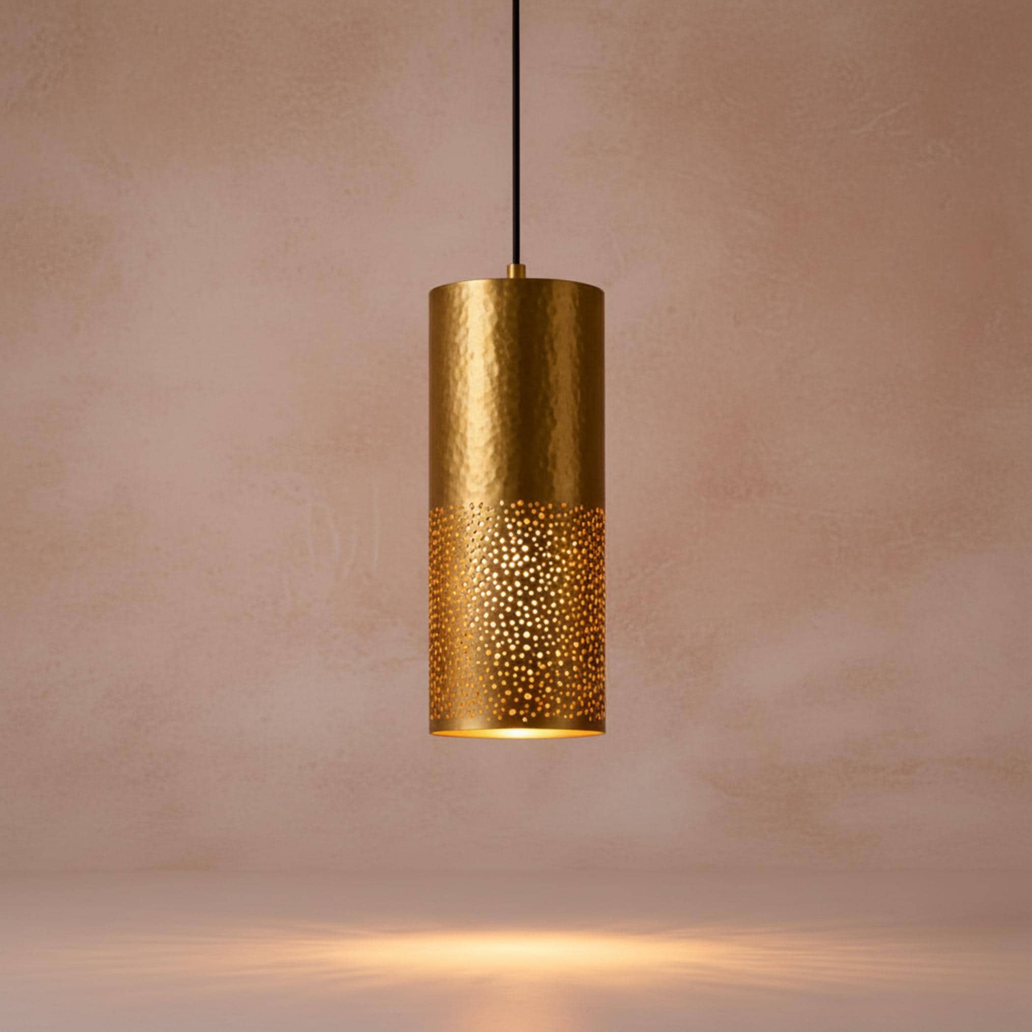 brass cylinder pendant light perforated metal hanging lamp
