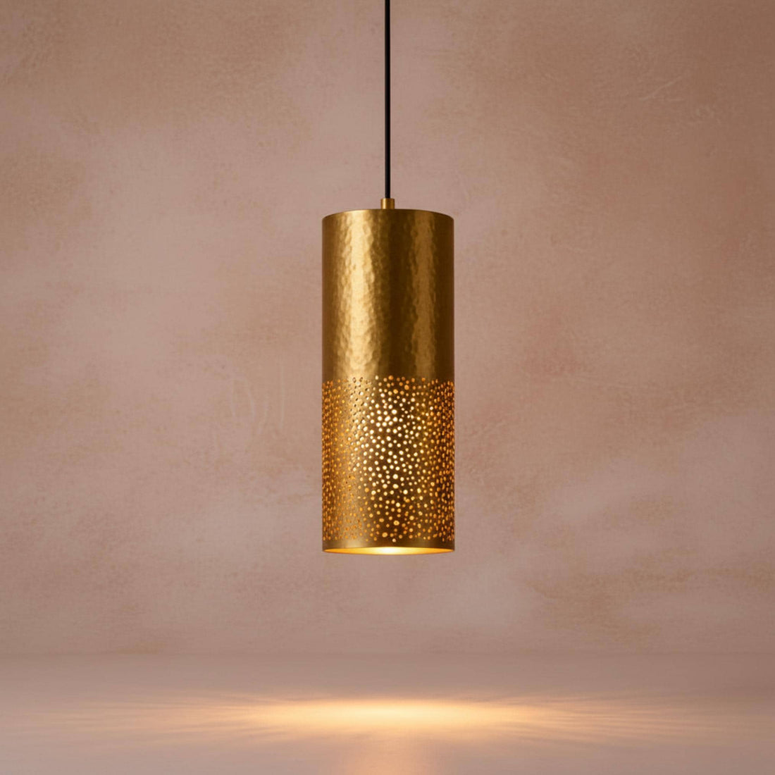 brass cylinder pendant light perforated metal hanging lamp