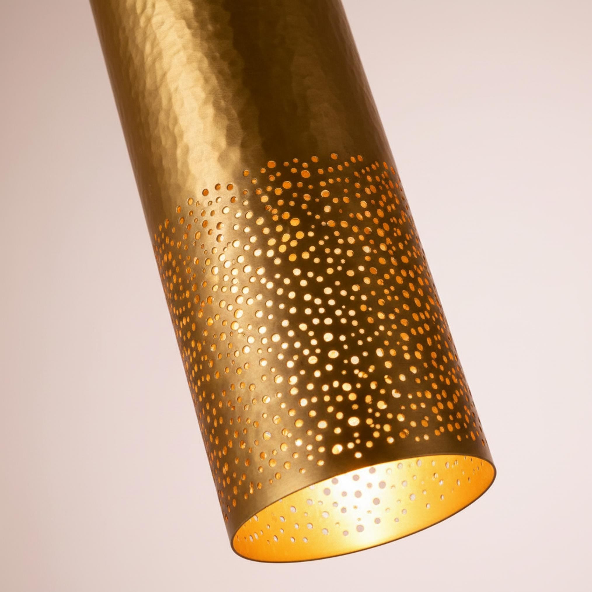 brass cylinder pendant light perforated metal hanging lamp