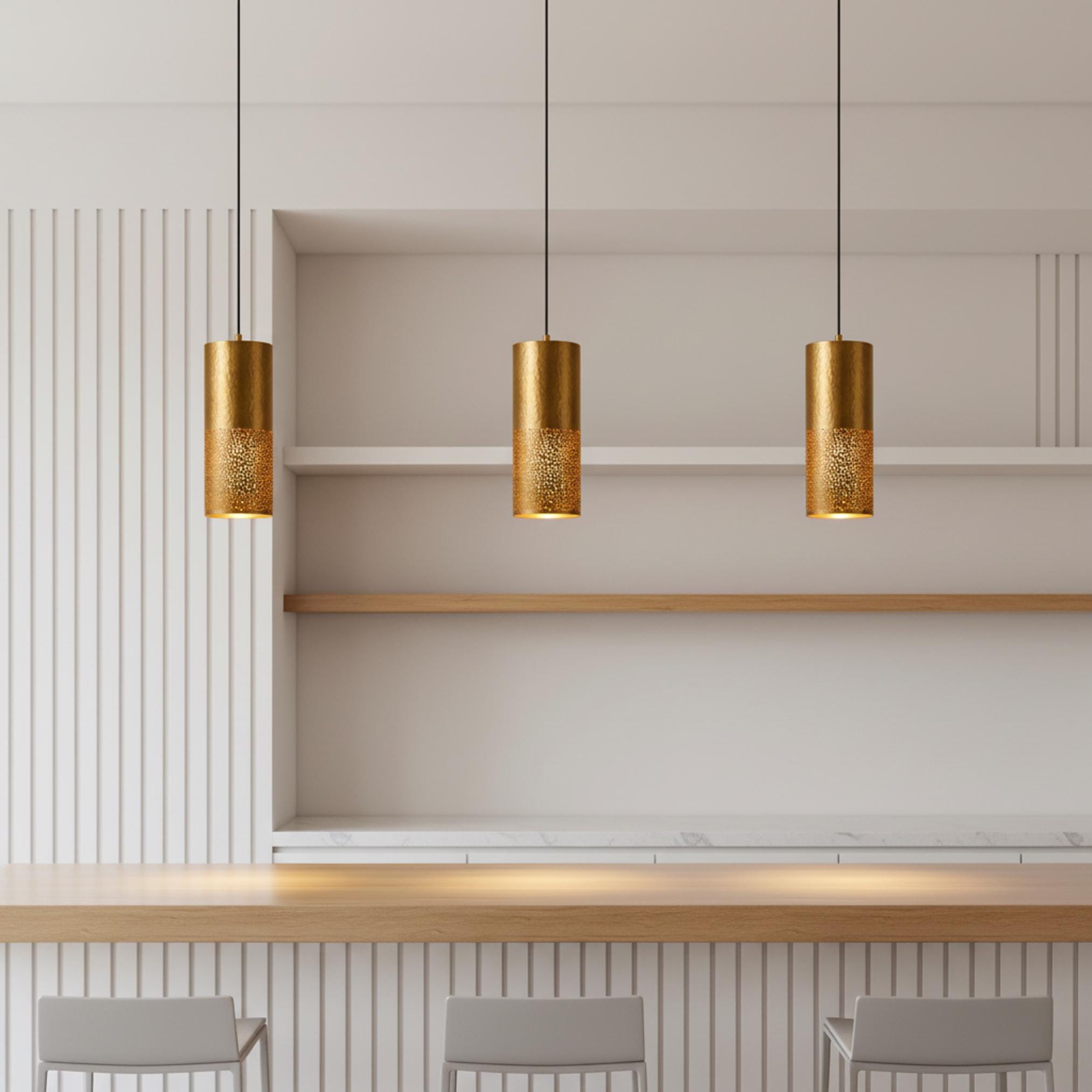 brass cylinder pendant light perforated metal hanging lamp