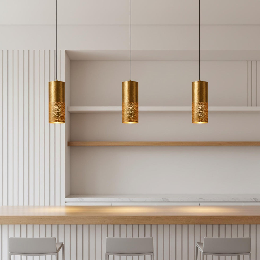 brass cylinder pendant light perforated metal hanging lamp