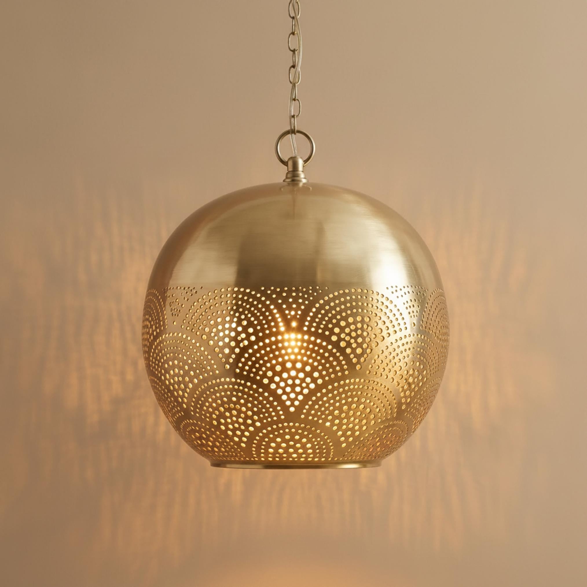 brass globe pendant light perforated metal chain hanging lamp
