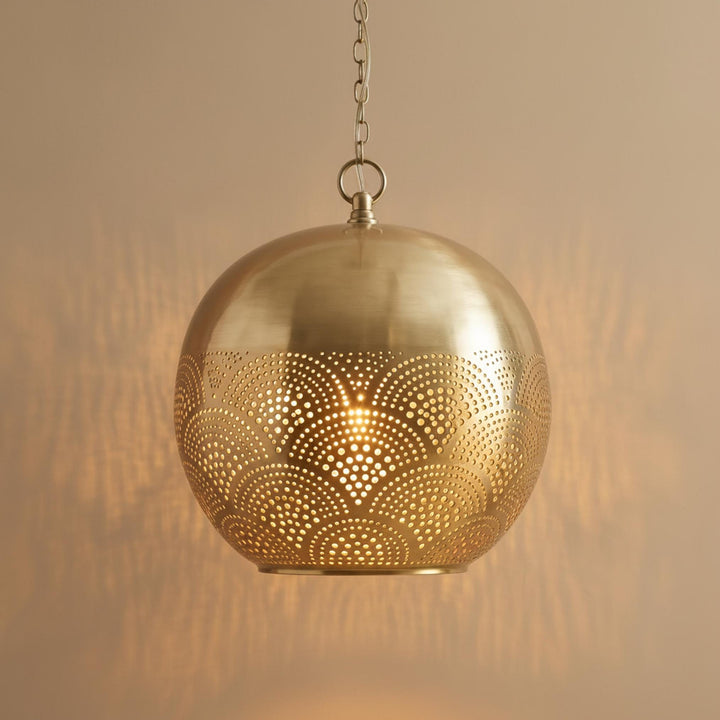 brass globe pendant light perforated metal chain hanging lamp