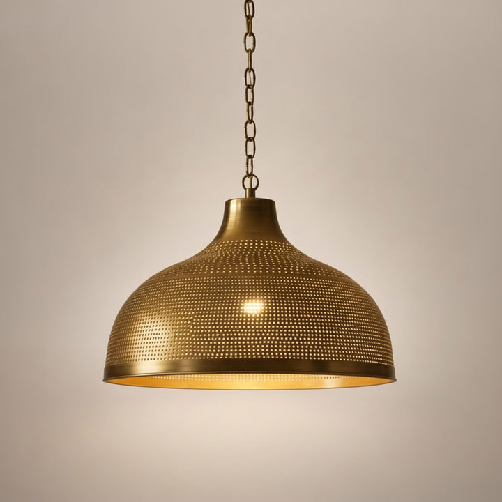 brass dome pendant light perforated metal chain hanging lamp