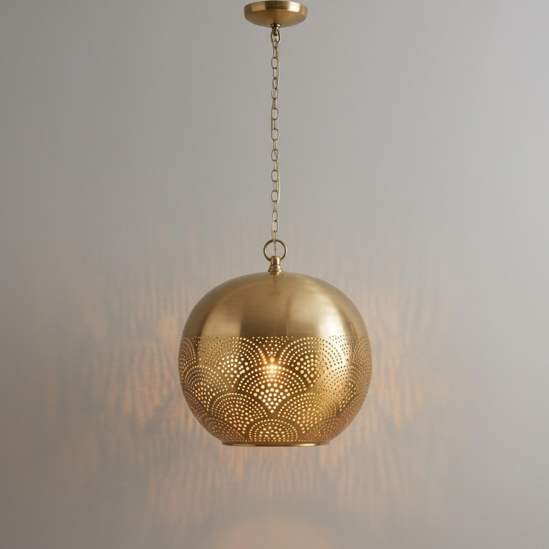 brass globe pendant light perforated metal chain hanging lamp