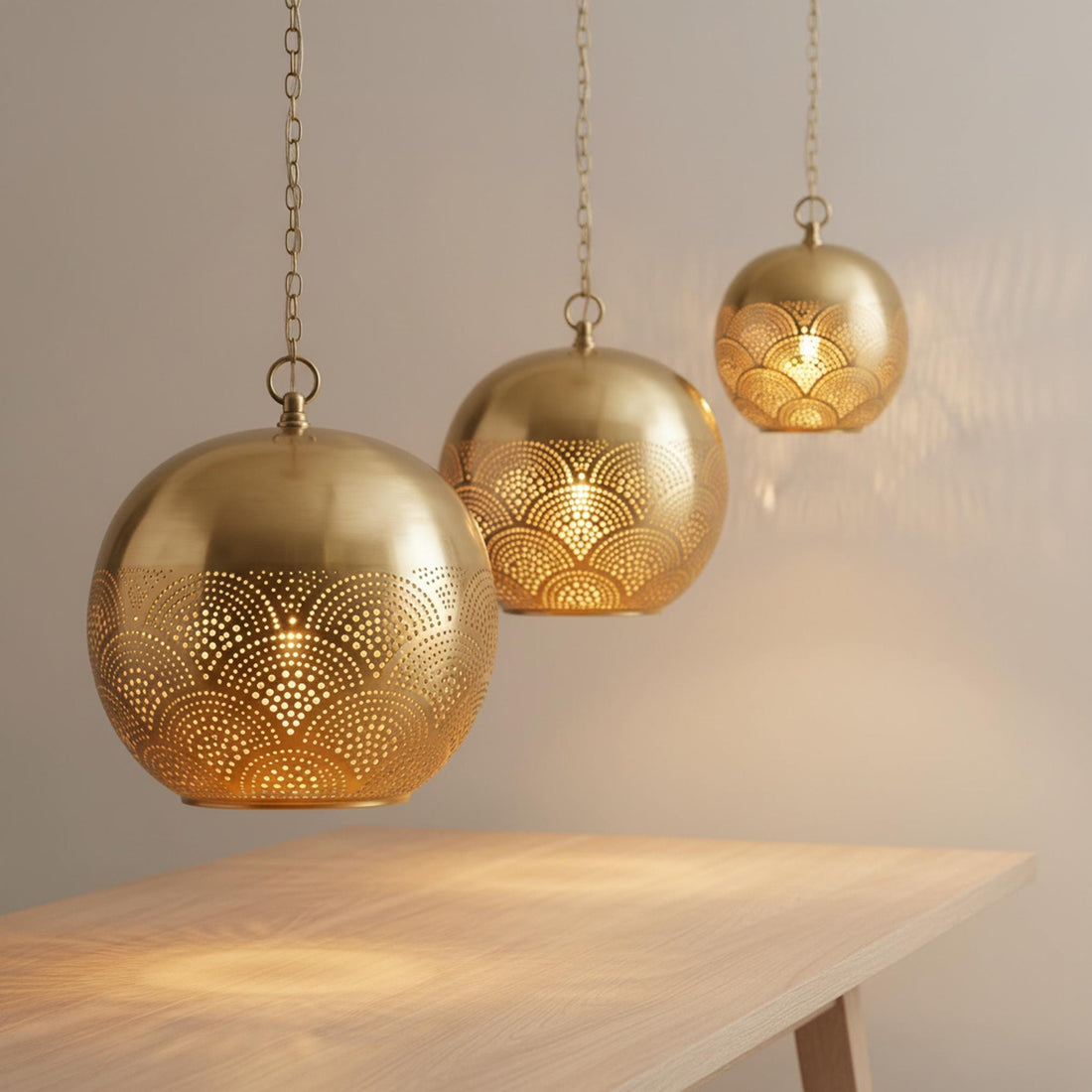 brass globe pendant light perforated metal chain hanging lamp