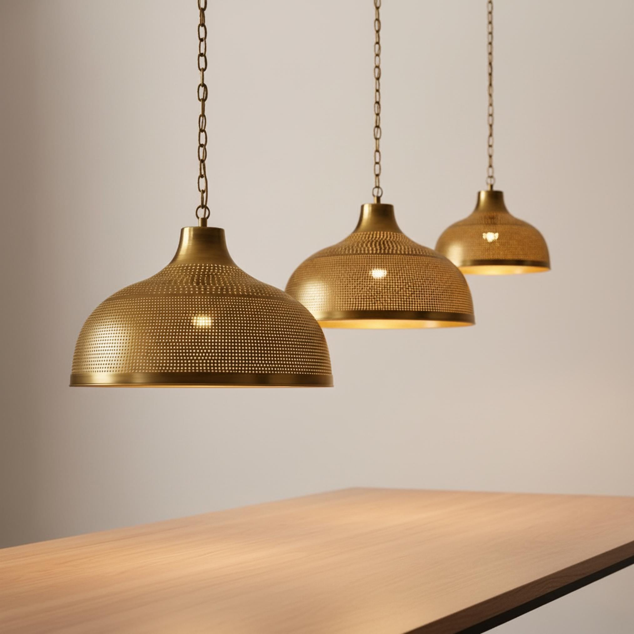 brass dome pendant light perforated metal chain hanging lamp