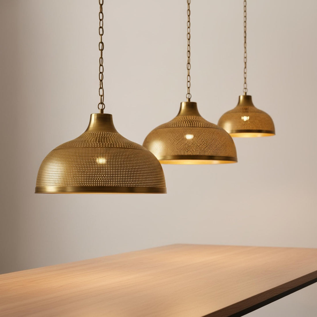 brass dome pendant light perforated metal chain hanging lamp