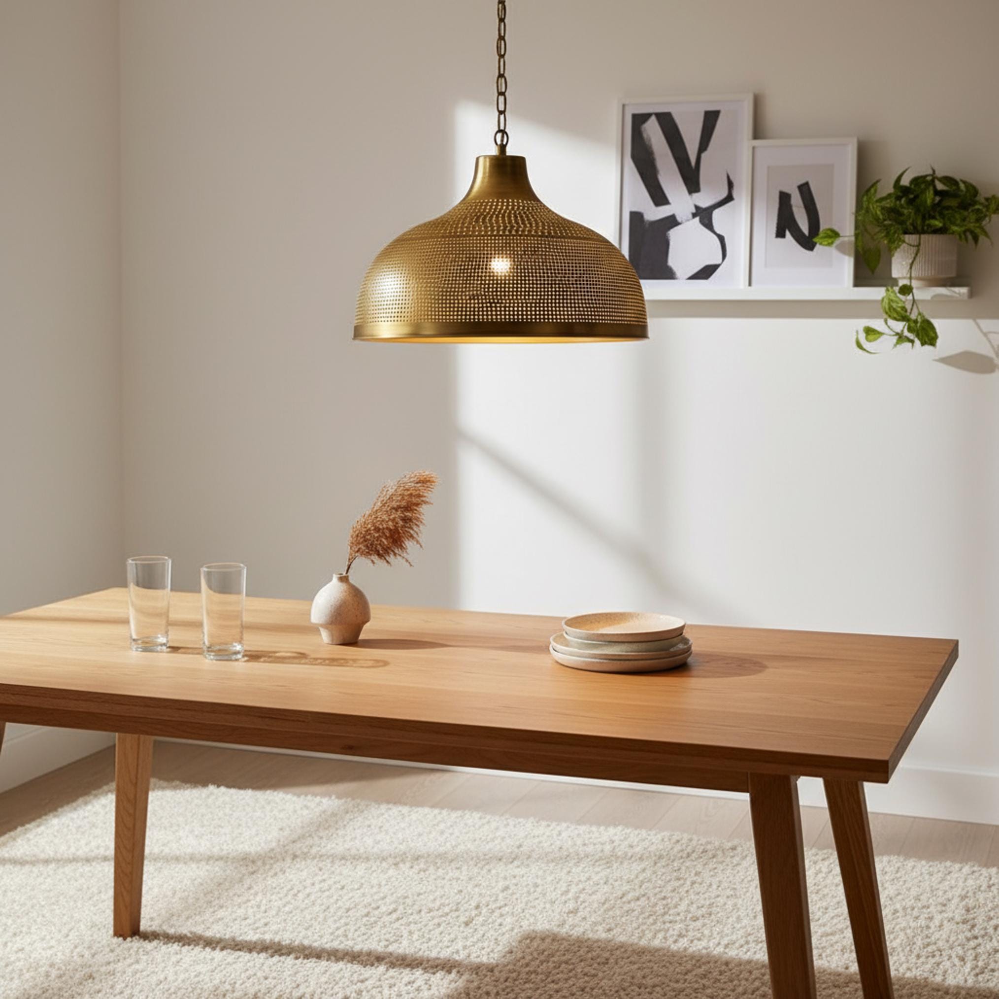 brass dome pendant light perforated metal chain hanging lamp