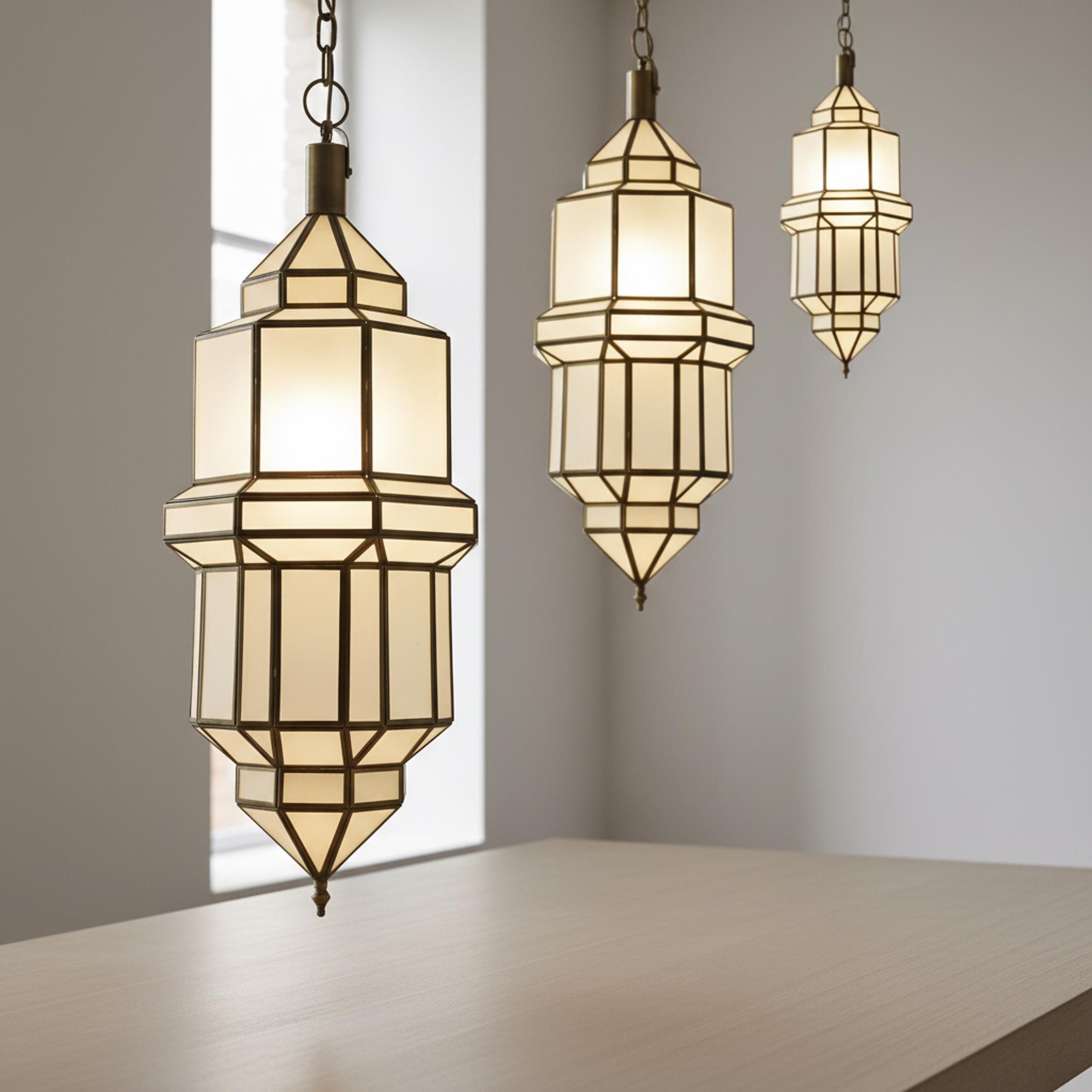 Handmade Moroccan Brass Pendant Light with Milky Glass