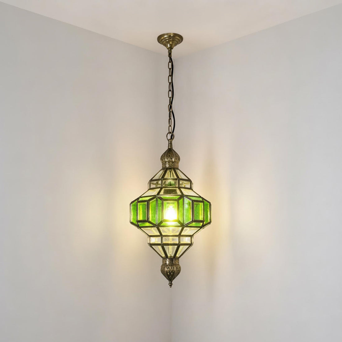 Moroccan Brass Pendant Light, Honeycomb Pattern (Handmade, Multiple Sizes)