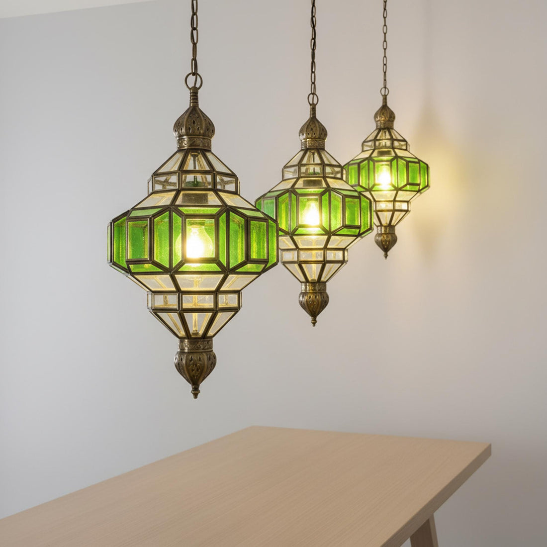 Moroccan Brass Pendant Light, Honeycomb Pattern (Handmade, Multiple Sizes)