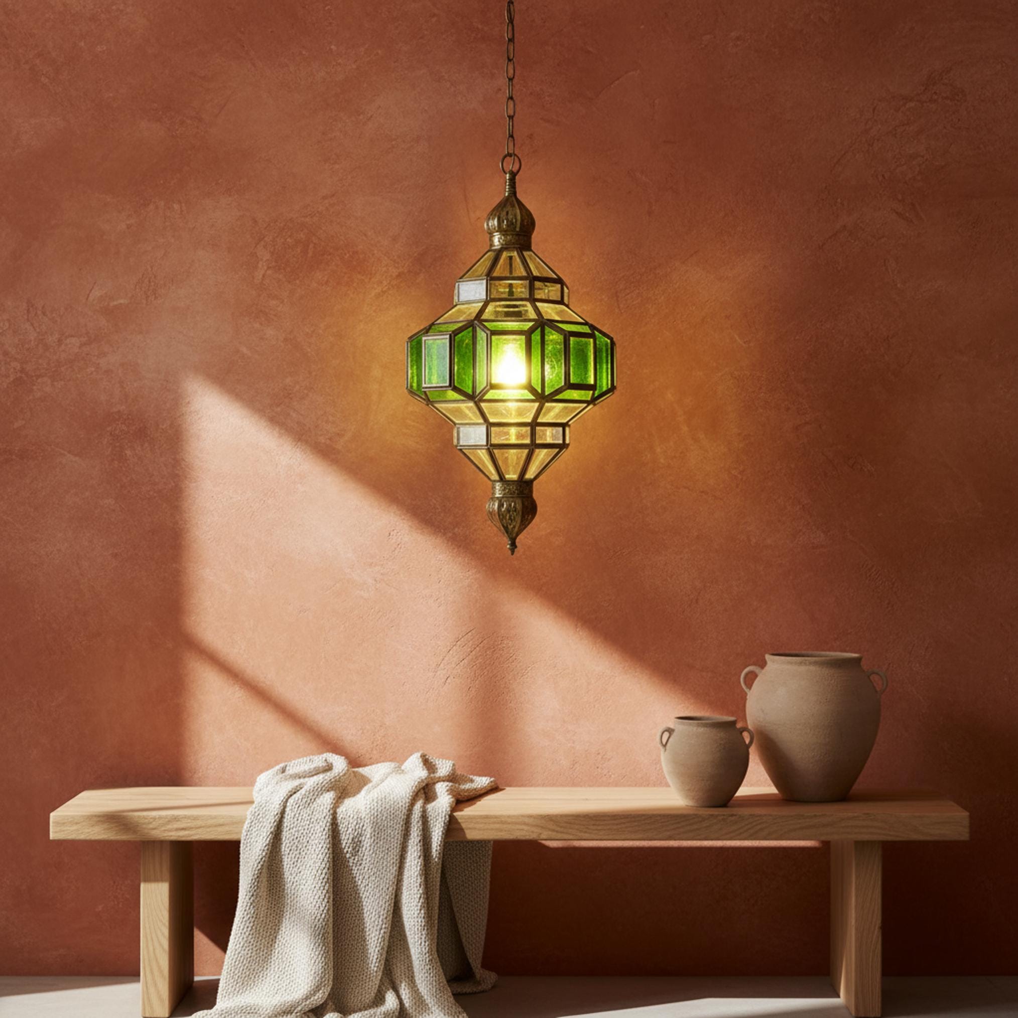 Moroccan Brass Pendant Light, Honeycomb Pattern (Handmade, Multiple Sizes)