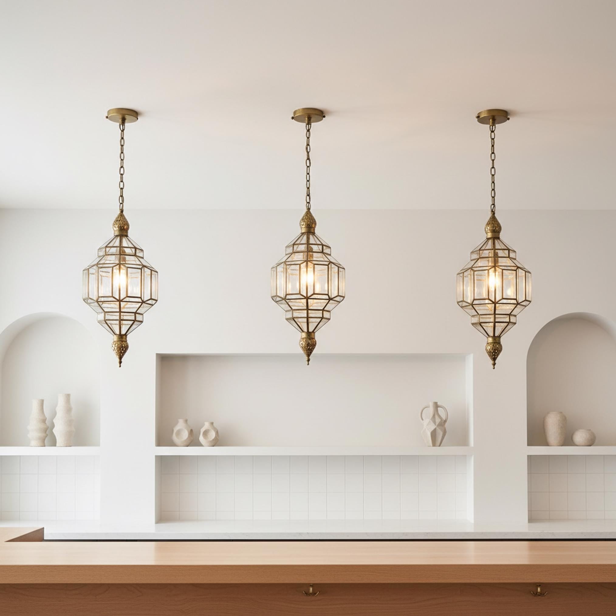 Moroccan Pendant Light - Brass Honeycomb Ceiling Fixture