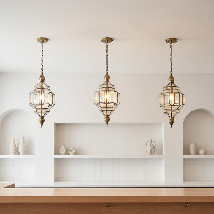 Moroccan Pendant Light - Brass Honeycomb Ceiling Fixture